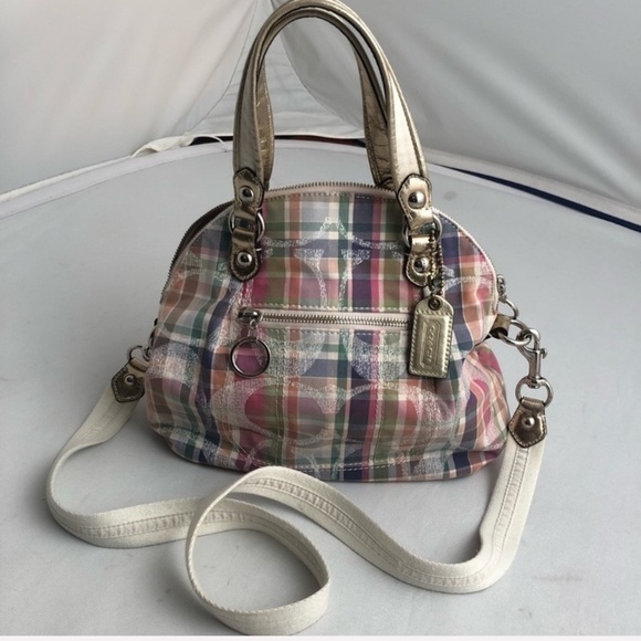 Coach Poppy Daisy pink multicolor madras signature C logo crossbody - Picture 1 of 14